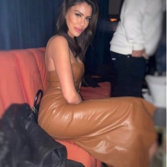 Zara Brown Faux Leather Midi Dress with Spaghetti Straps, Size Medium, Large NWT - Picture 3 of 11